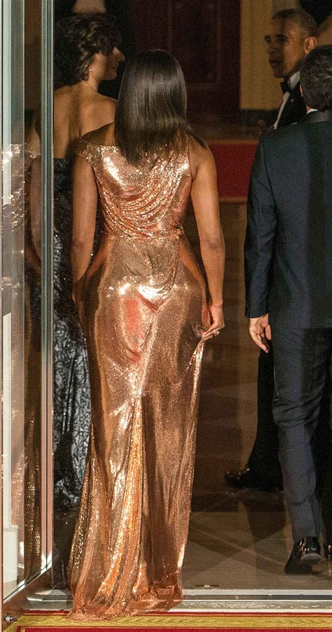 michelle obama rose gold versace gown